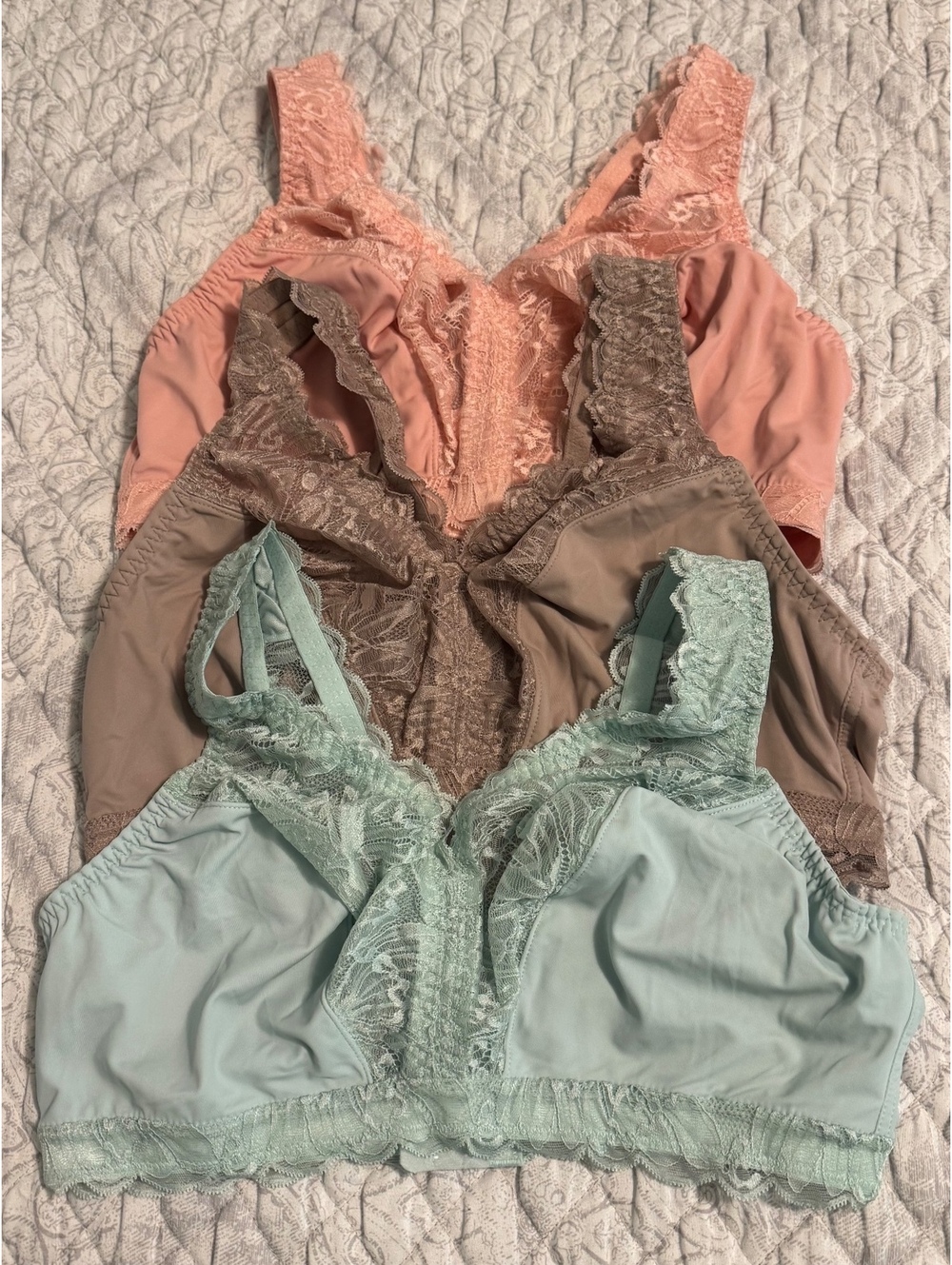 Breezies Lace Bralettes XL Set of 3 in Pastel Colors